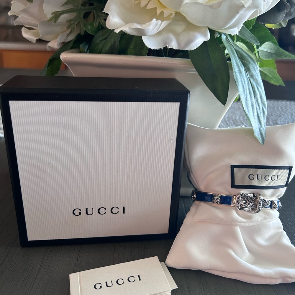 Royal Blue Gucci Belt Buckle Bracelet Gem